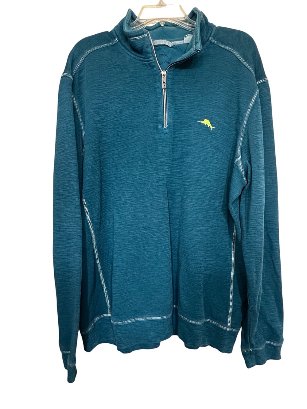Tommy Bahama Men’s XL Half Zip Tobago Bay Teal Pullover Sweater Pima Cotton